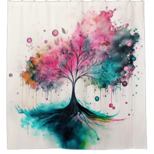 Modern & Bold Mystical Tree (blue, pink, orange) Shower Curtain
