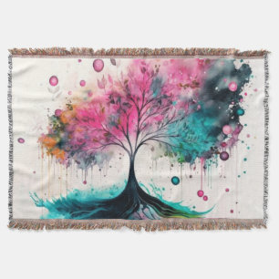 Modern & Bold Mystical Tree (blue, pink, orange) Throw Blanket
