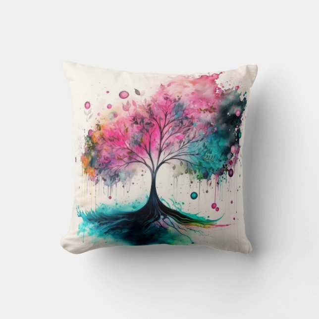 Modern & Bold Mystical Tree (blue, pink, orange) Throw Pillow (Front)