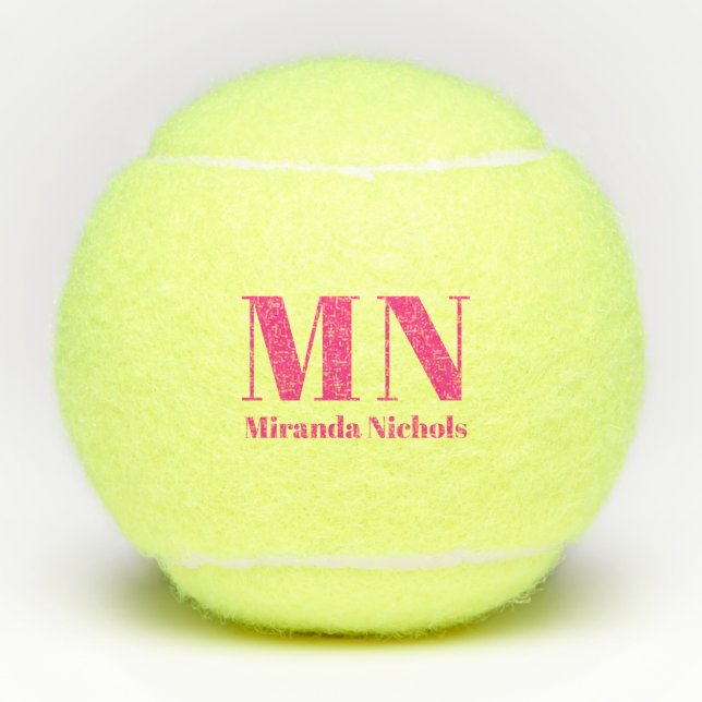 Modern Bold Name and Monogram Costom Color Tennis Balls (Front)