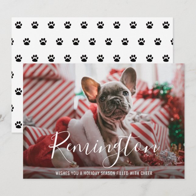 Modern Bold Name Dog Photo Elegant Christmas Holiday Card (Front/Back)