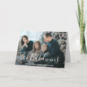 Modern Bold Name Photo Elegant Christmas Holiday Card