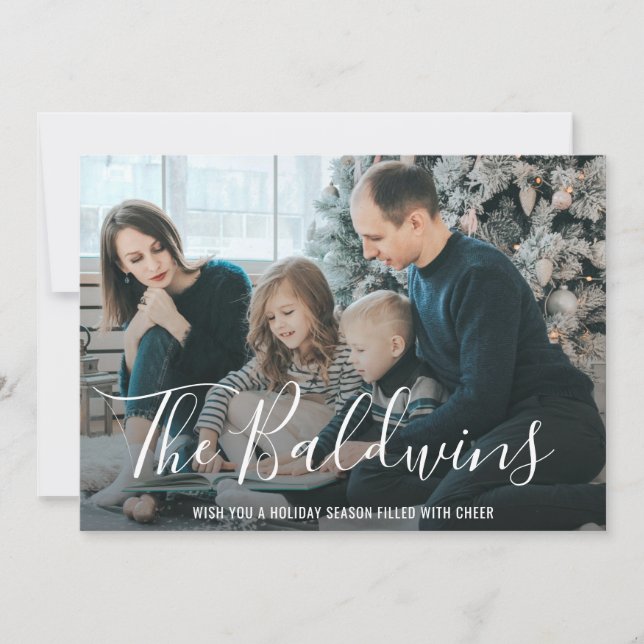 Modern Bold Name Photo Elegant Christmas Holiday Card (Front)
