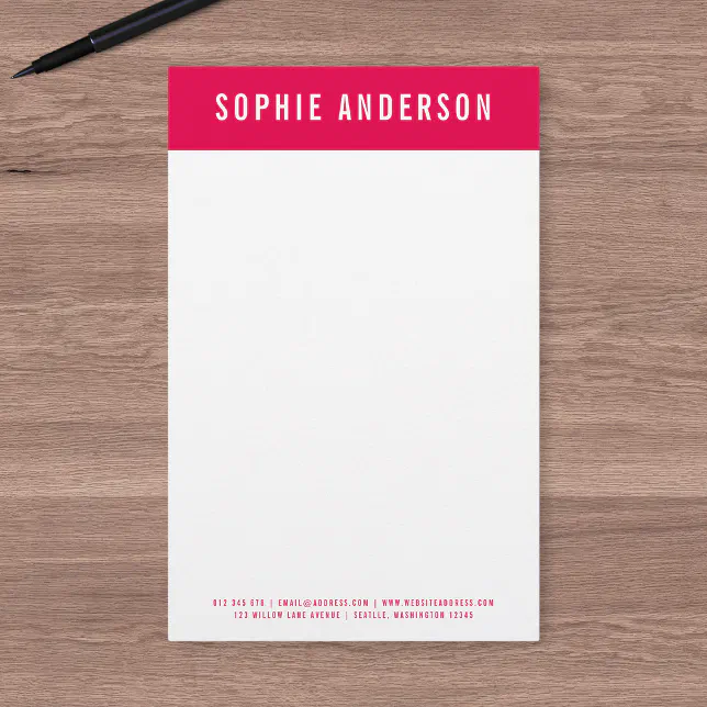 Modern Bold Name with Editable Header Color Stationery