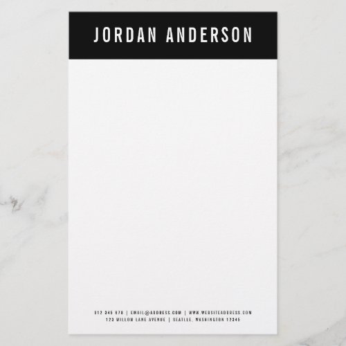Modern Bold Name with Editable Header Color Stationery
