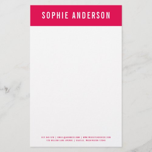 Modern Bold Name with Editable Header Color Stationery