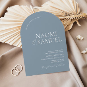 Modern Bold Names Arch Dusty Blue Wedding Invitation