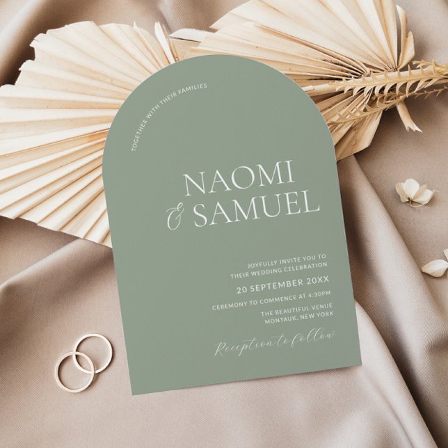 Modern Bold Names Arch Sage Wedding Invitation (Creator Uploaded)