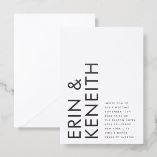 Modern Bold Names Axiom Wedding Letterpress Invitation