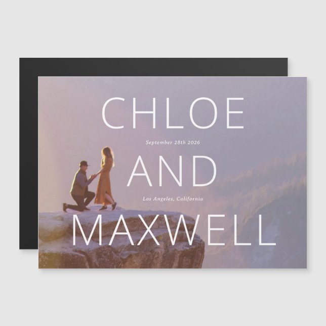 Modern Bold Names Photo Save the Date Magnetic Invitation (Front/Back)