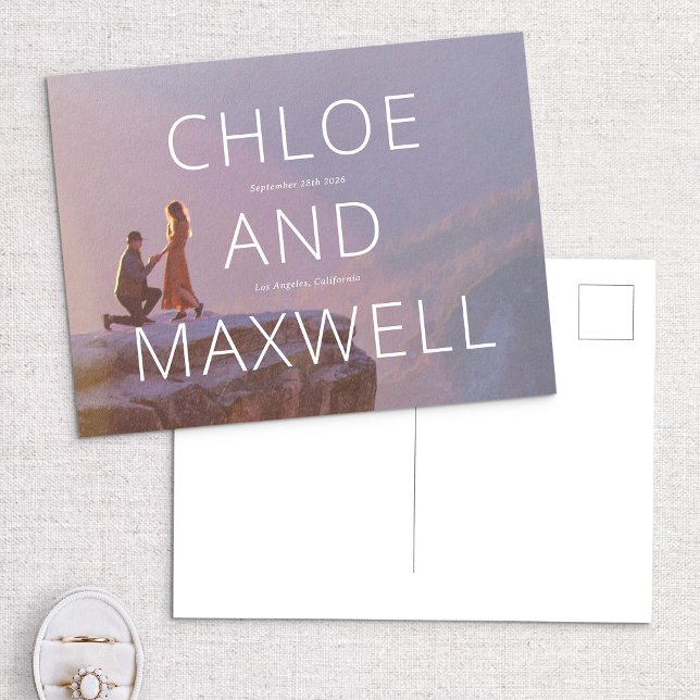 Modern Bold Names Photo Save the Date Postcard (Creator Uploaded)