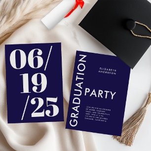 Modern Bold Navy Blue and White Graduation Party Invitation