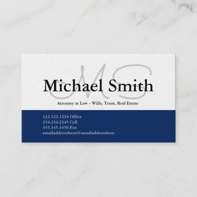 Modern Bold Navy Initials - Business Card (Front)