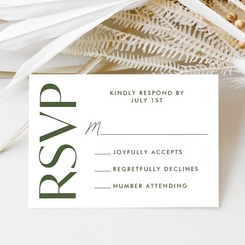 Modern Bold Olive Green Typography Wedding RSVP Card