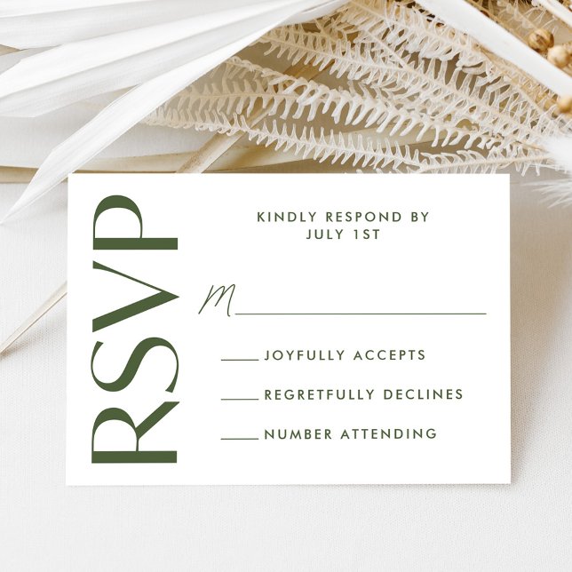 Modern Bold Olive Green Typography Wedding RSVP Card (Creator Uploaded)