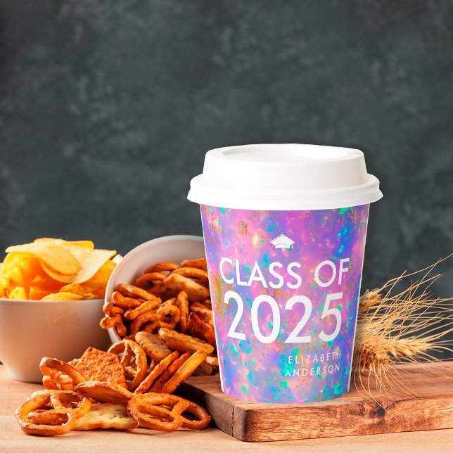 Modern Bold Opal Personalized Graduation Party Paper Cups (Creator Uploaded)