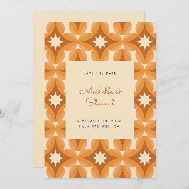 Modern Bold Orange Brown Retro Wedding Save The Date (Front/Back)