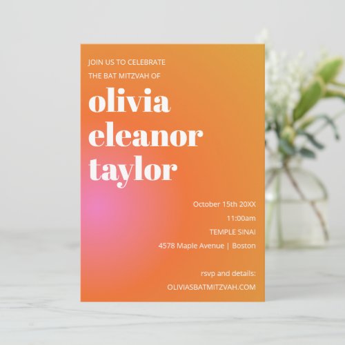 Modern Bold Orange Pink Gradient Bat Mitzvah Invitation