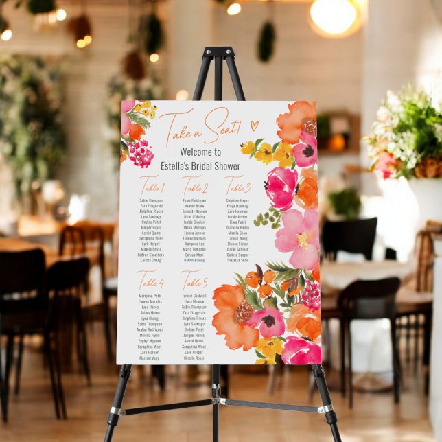Modern bold orange script bridal shower seating  foam board (Modern bold orange script bridal shower seating foam board)