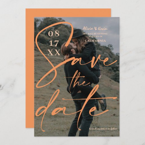 Modern bold orange  script save the date photo