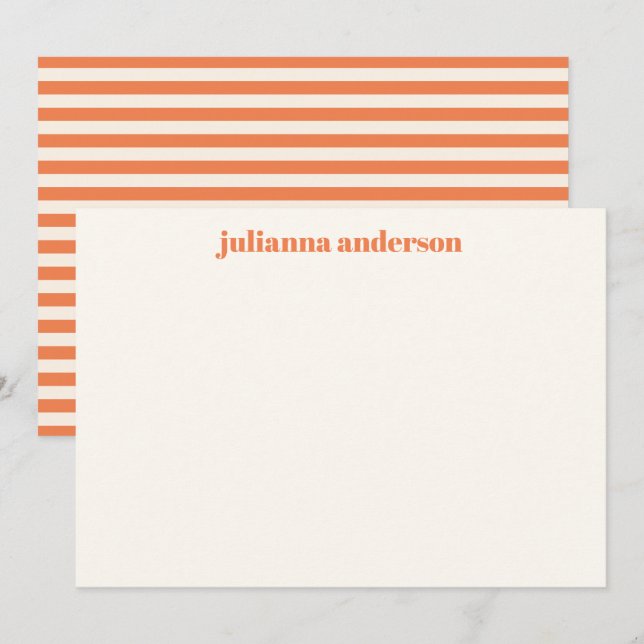 Modern Bold Orange Stripes Personalized Name  Note Card (Front/Back)