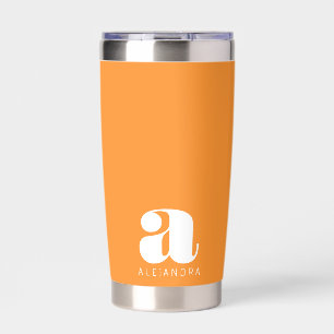 Modern Bold Orange Terracotta White Monogram Name Insulated Tumbler