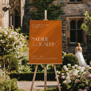 Modern Bold Orange Whimsical Retro Wedding Welcome Foam Board