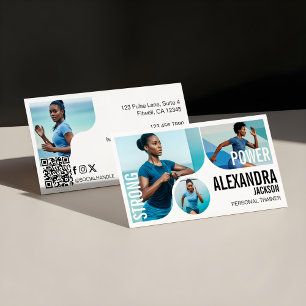Modern Bold Personal Trainer Fitness Photos QR Business Card