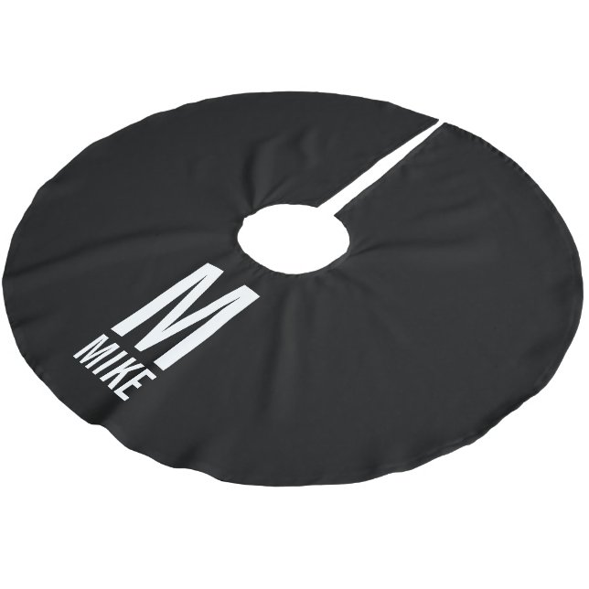 Modern Bold Personalized Monogram and Name Brushed Polyester Tree Skirt (Angled)