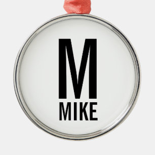 Modern Bold Personalized Monogram and Name Metal Ornament