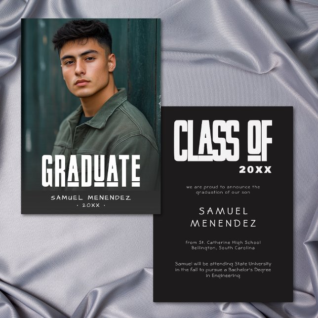 Modern Bold Photo Black Graduation Announcement (Modern Bold Photo Black Graduation Announcement)