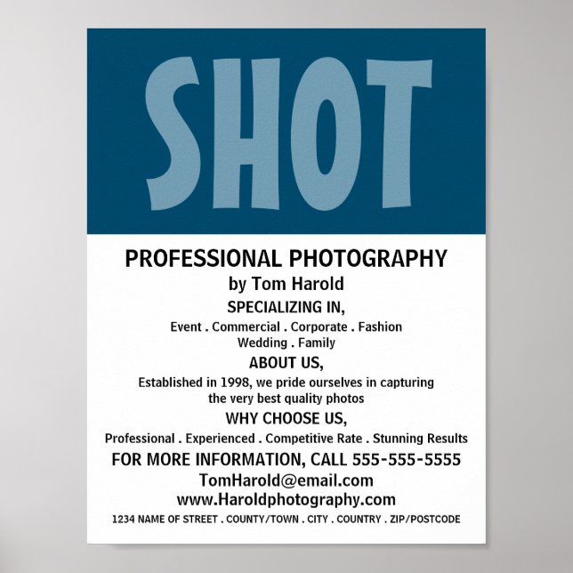 Modern Bold, Photography, Photographer Hire Poster (Front)