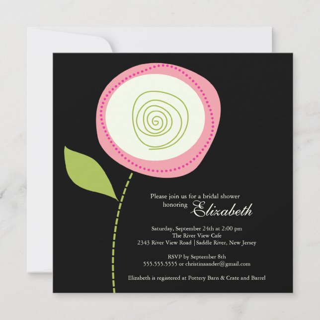Modern Bold Pink Bloom Bridal Shower Invitation (Front)