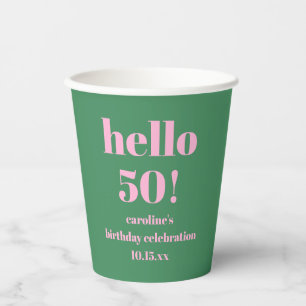 Modern Bold Pink Green 50th Birthday Custom Paper Cups