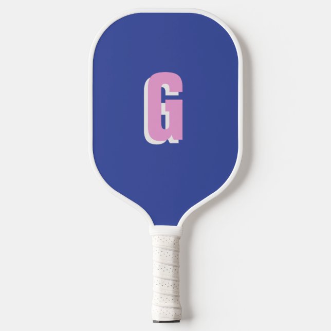 Modern bold pink letter monogrammed pickleball paddle (Front)
