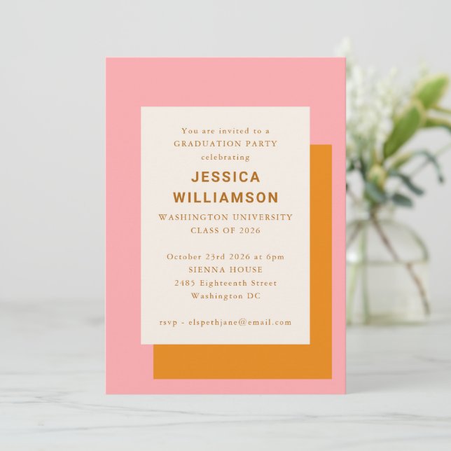 Modern Bold Pink Orange Class of Graduation Party Invitation (Standing Front)
