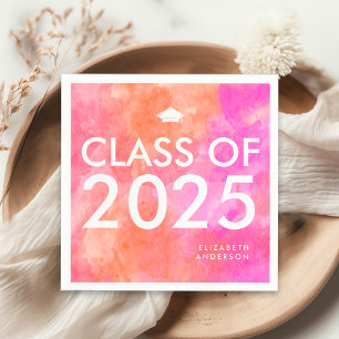 Modern Bold Pink Orange Graduation Party Napkins