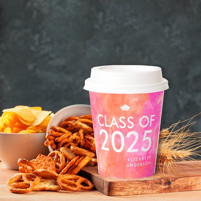Modern Bold Pink Orange Graduation Party Paper Cups (Creator Uploaded)