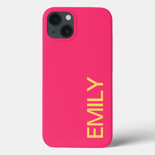Modern Bold Pink Personalized iPhone Case (Back)