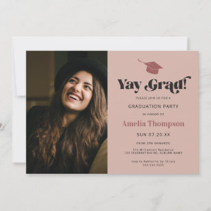 Modern Bold Pink Photo Graduation Party Invitatio Invitation