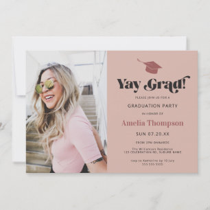 Modern Bold Pink Photo Graduation Party Invitation
