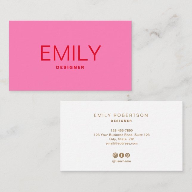 Modern Bold Pink Red Typography Business Card (Front/Back)