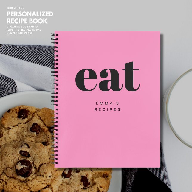 Modern Bold Pink Retro Personalized Blank Recipe Notebook (Creator Uploaded)