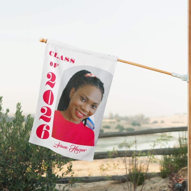 Modern Bold Pink Script Graduation House Flag (Insitu (Back))
