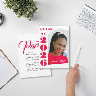 Modern Bold Pink Script Graduation Party Invitation