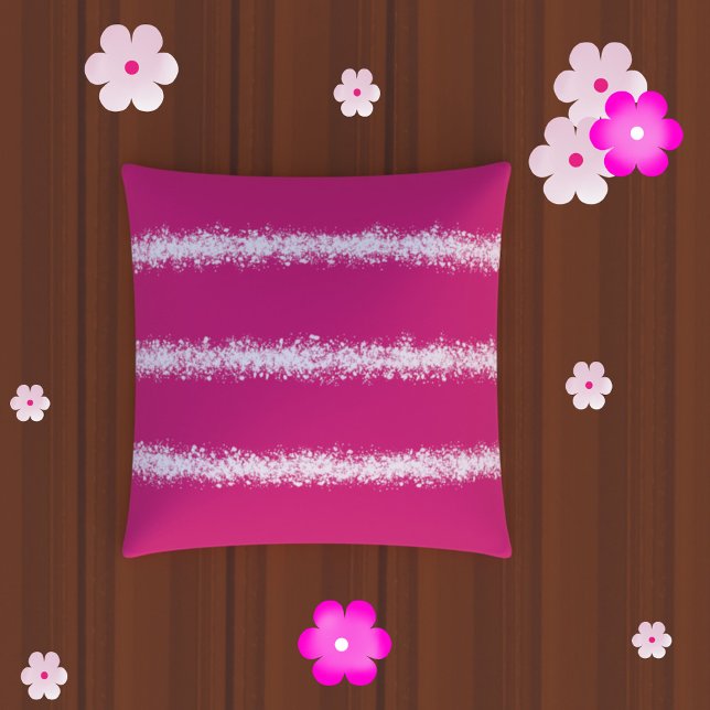 modern Bold Pink  White Splatter Stripes Pattern Outdoor Pillow (Creator Uploaded)