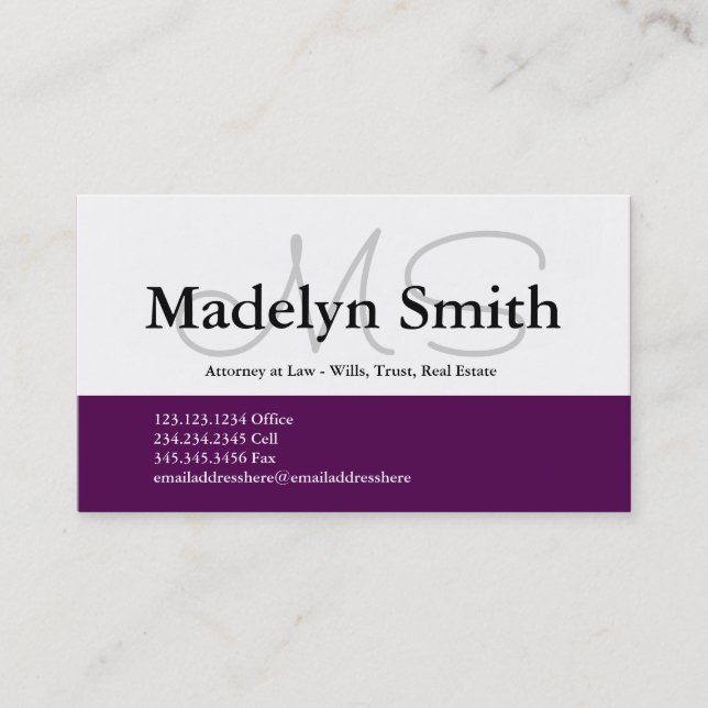 Modern Bold Plum Initials - Business Card (Front)