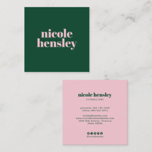 Modern Bold Professional Minimal Green & Pink Square Business Card