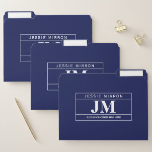 Modern Bold Professional Navy Blue & White File Folder