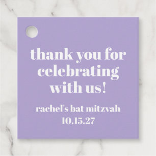 Modern Bold Purple Bat Mitzvah Custom Thank You Favor Tags